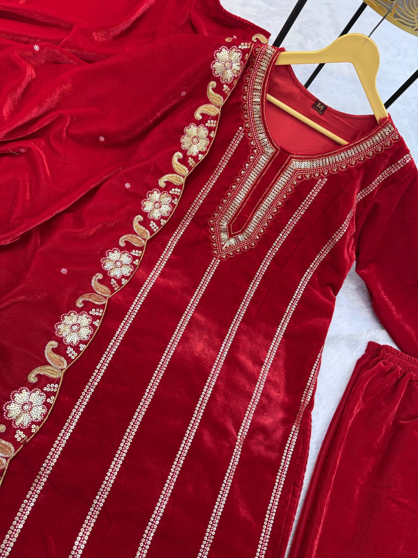 Premium Velvet 3-Piece Suit β Heavy Work Elegance! - ST - 1134 π π