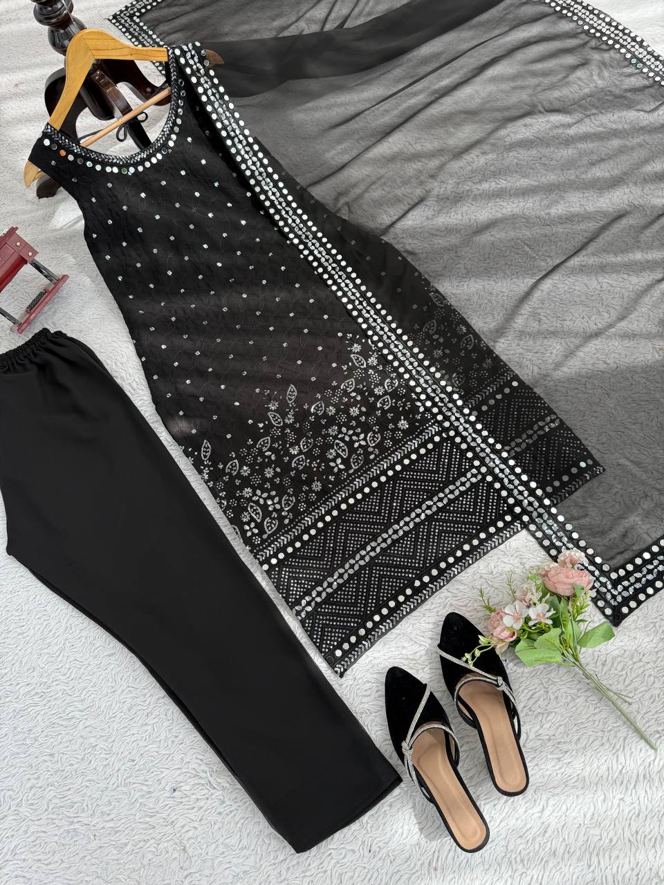 💎 Real Mirror Work Georgette Suit – Shine with Timeless Elegance