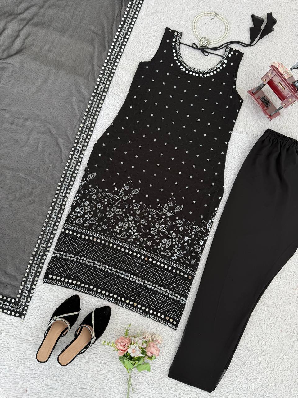 💎 Real Mirror Work Georgette Suit – Shine with Timeless Elegance