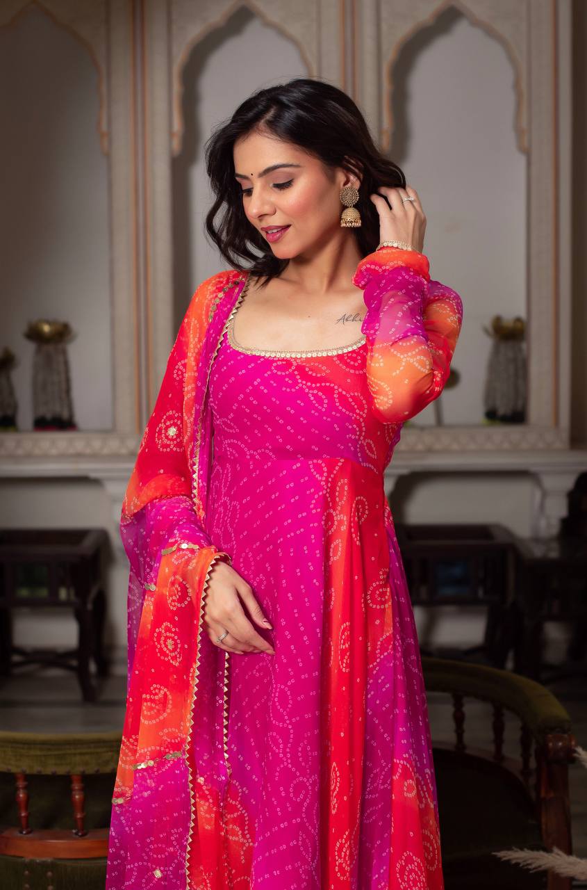 🌸 Digital Print Anarkali Set – A Symphony of Style and Comfort