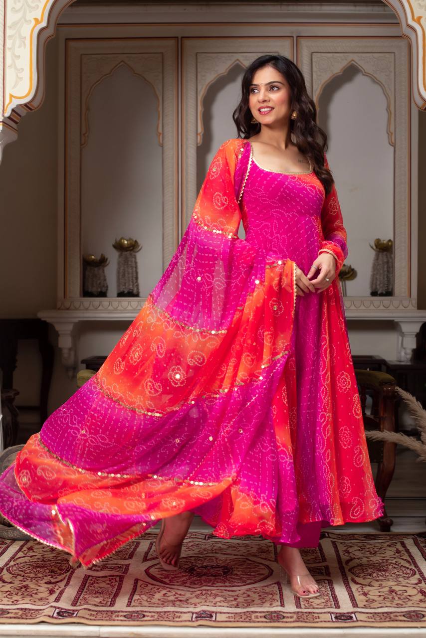 🌸 Digital Print Anarkali Set – A Symphony of Style and Comfort