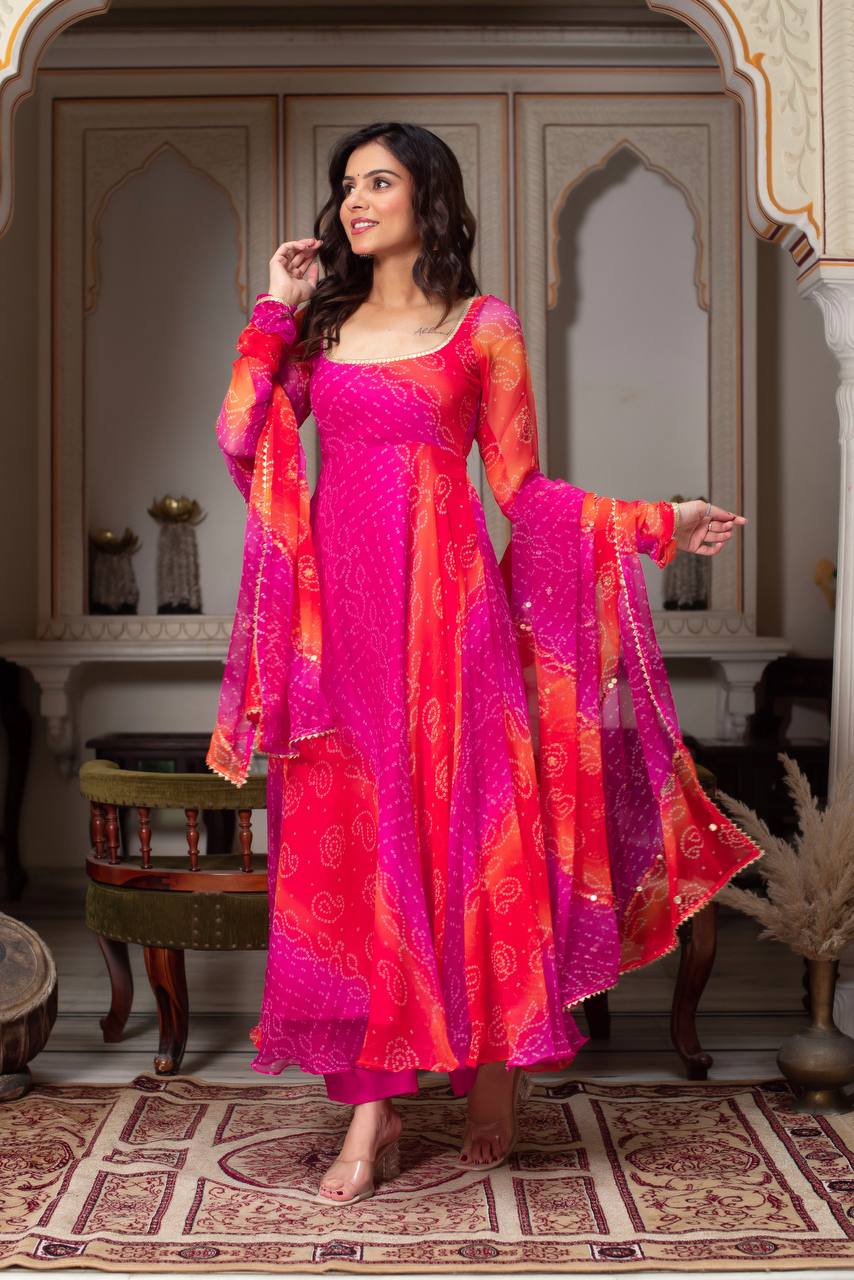 🌸 Digital Print Anarkali Set – A Symphony of Style and Comfort