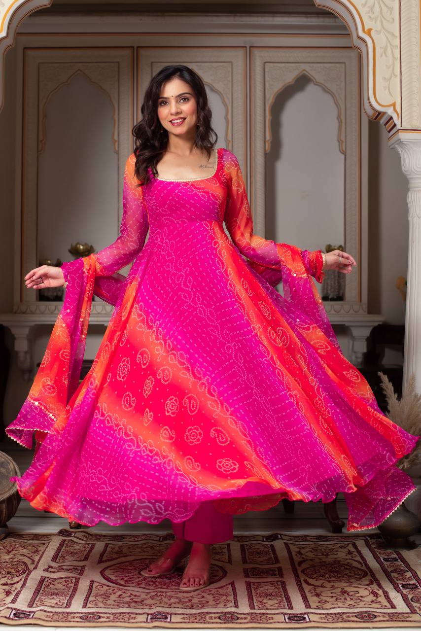 🌸 Digital Print Anarkali Set – A Symphony of Style and Comfort