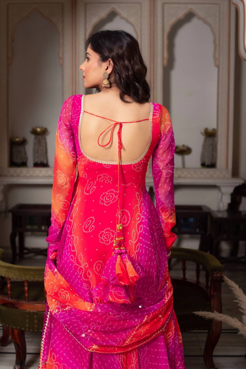 🌸 Digital Print Anarkali Set – A Symphony of Style and Comfort