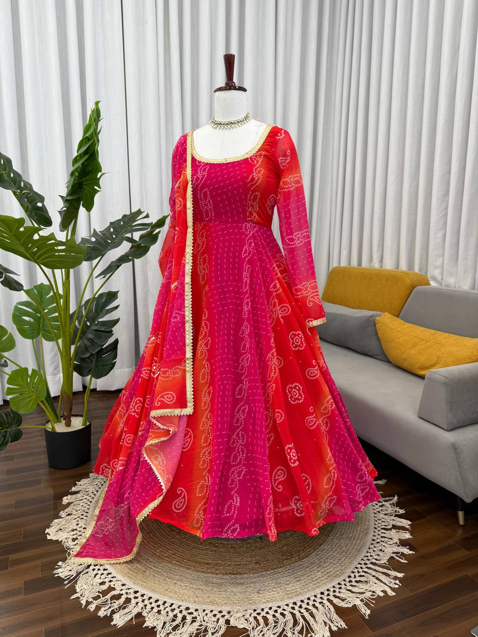 🌸 Digital Print Anarkali Set – A Symphony of Style and Comfort