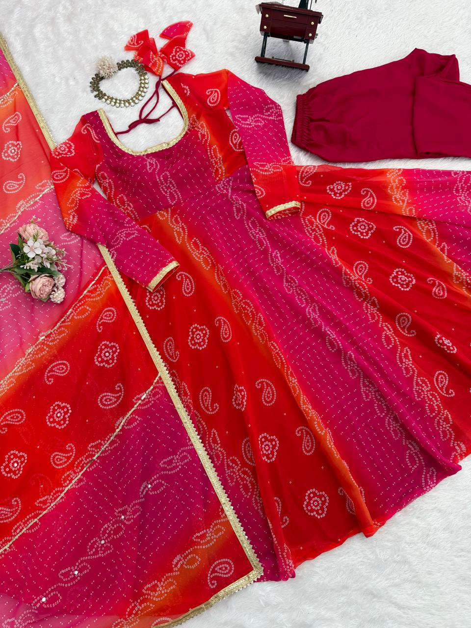 🌸 Digital Print Anarkali Set – A Symphony of Style and Comfort