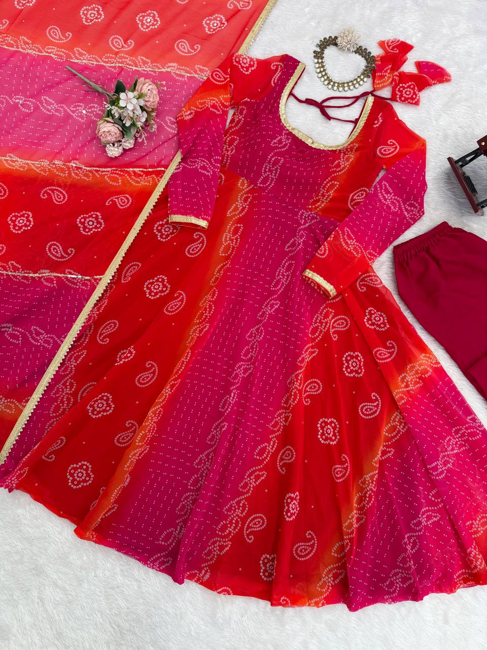 🌸 Digital Print Anarkali Set – A Symphony of Style and Comfort
