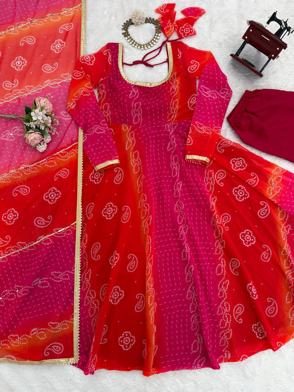 🌸 Digital Print Anarkali Set – A Symphony of Style and Comfort