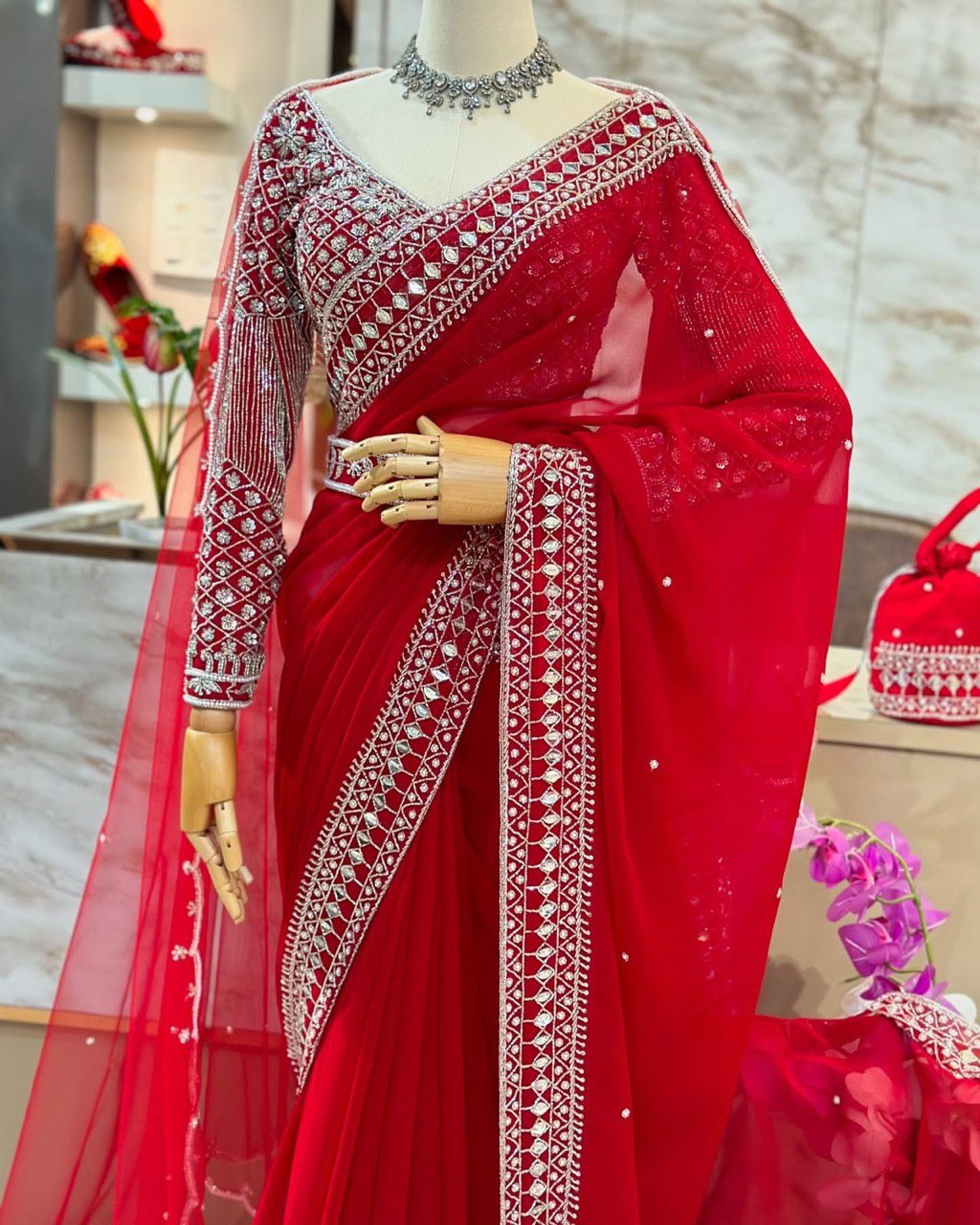 ✨ Designer Tibby Silk Saree – A Karwa Chauth Special Elegance ✨