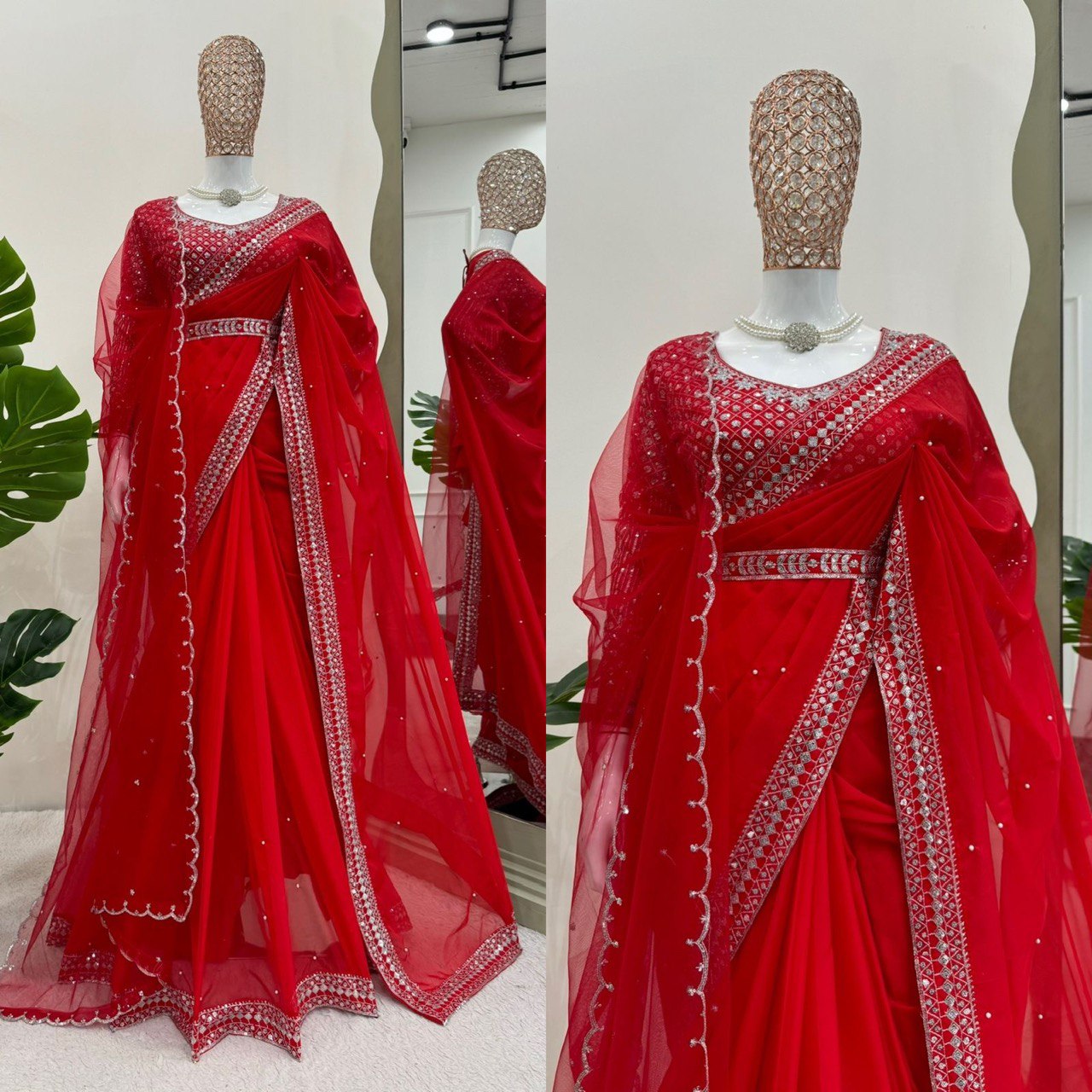 ✨ Designer Tibby Silk Saree – A Karwa Chauth Special Elegance ✨