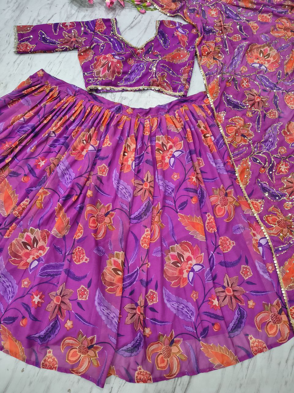 Floral Georgette Lehenga Set-HC-1099