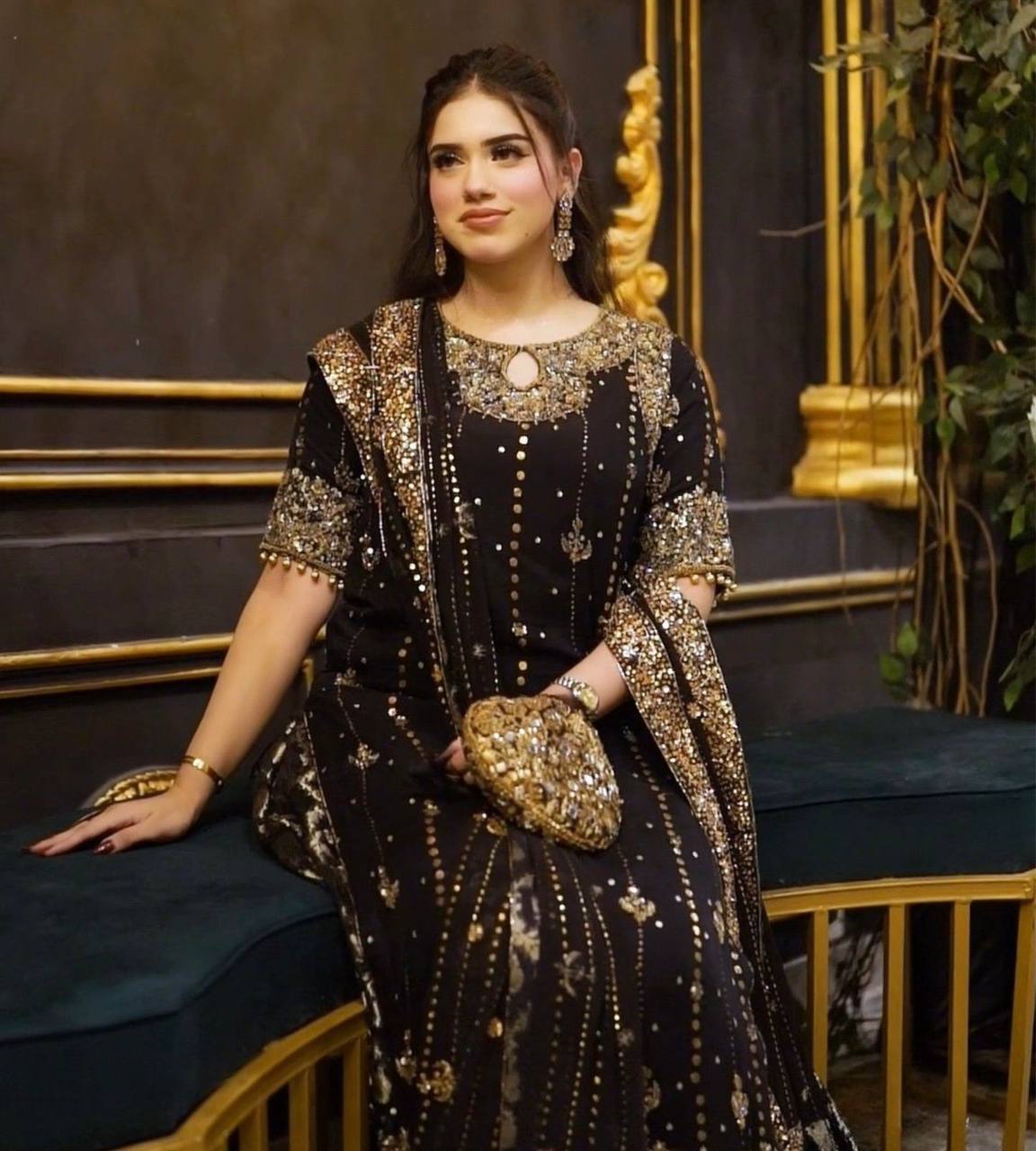 🩵 Elegant Rivet Moti Sequence Suit – Effortless Grace in Every Stitch