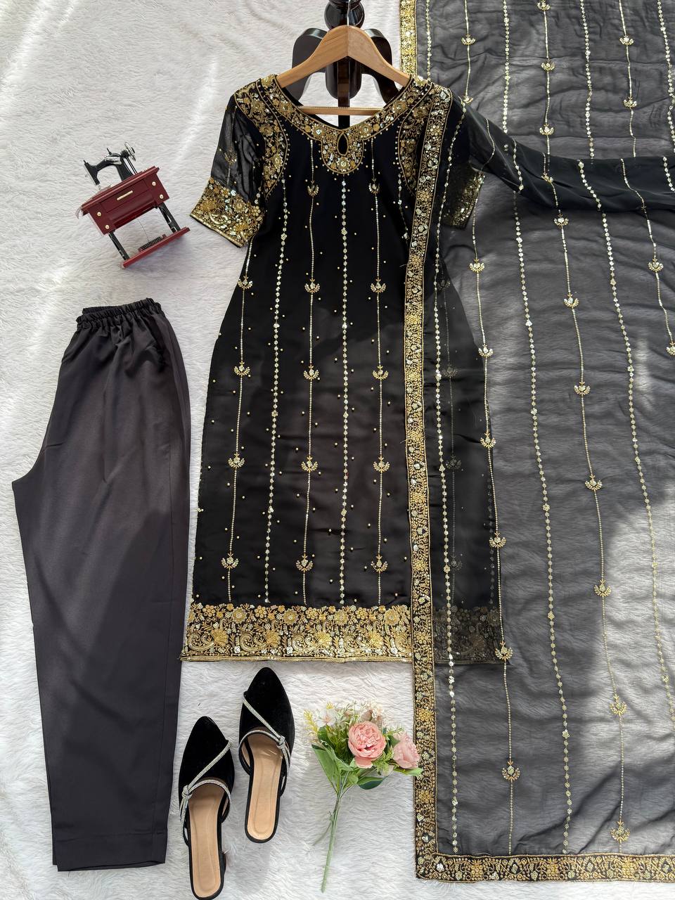 🩵 Elegant Rivet Moti Sequence Suit – Effortless Grace in Every Stitch