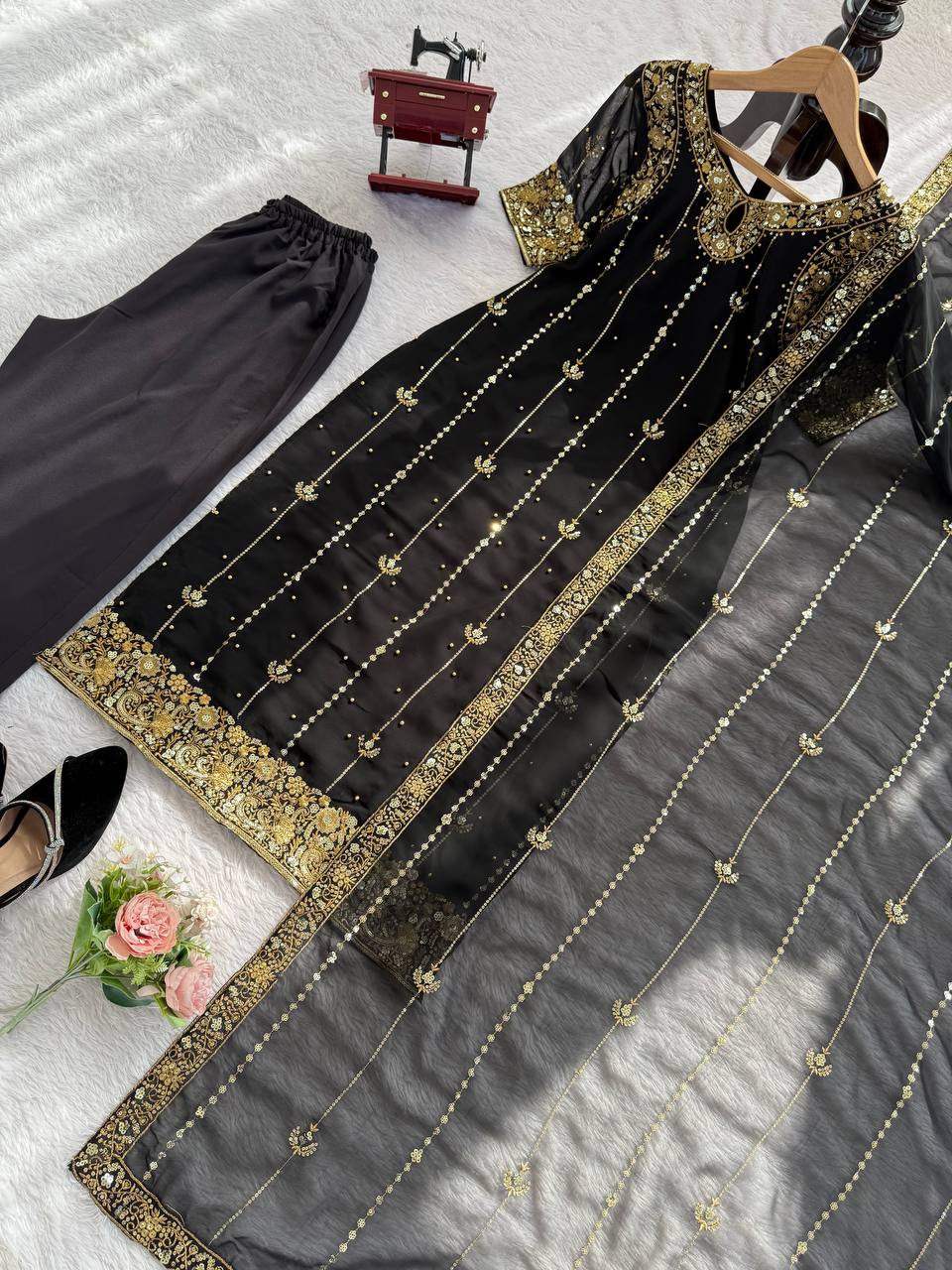 🩵 Elegant Rivet Moti Sequence Suit – Effortless Grace in Every Stitch