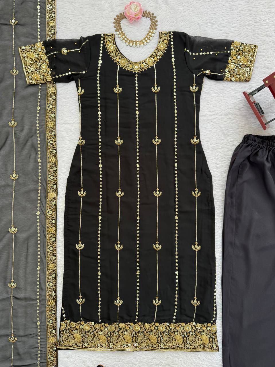 🩵 Elegant Rivet Moti Sequence Suit – Effortless Grace in Every Stitch