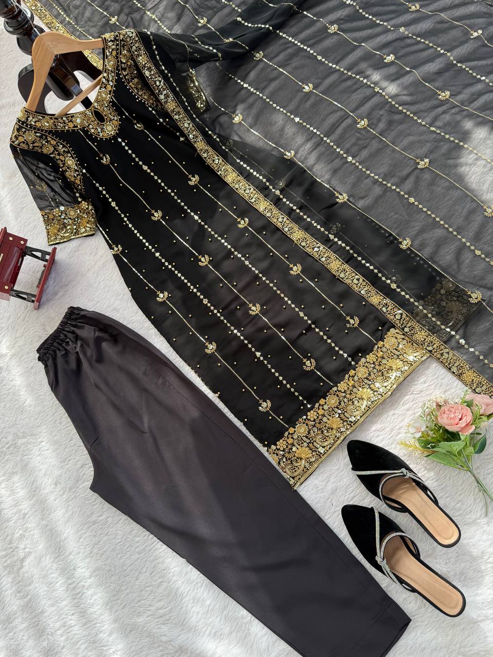 🩵 Elegant Rivet Moti Sequence Suit – Effortless Grace in Every Stitch