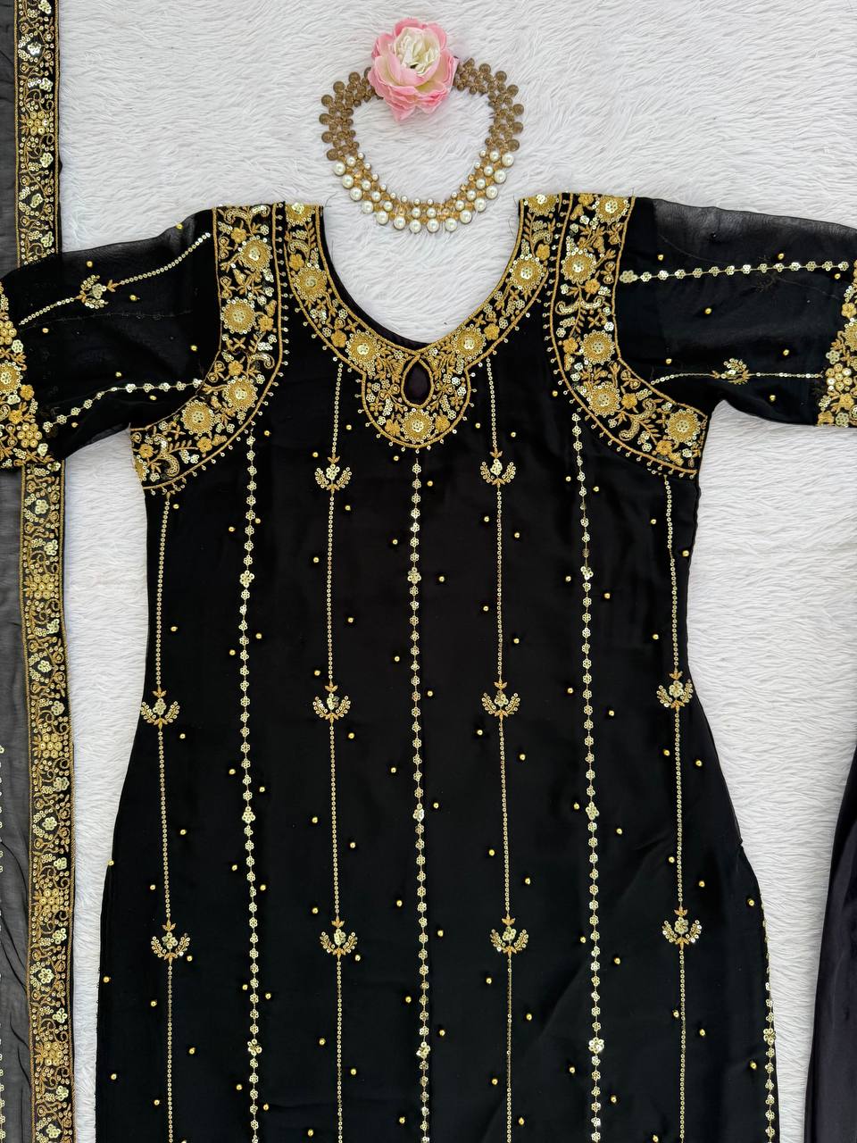 🩵 Elegant Rivet Moti Sequence Suit – Effortless Grace in Every Stitch