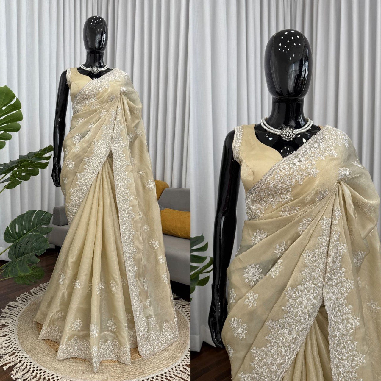 ✨ “Designer Jimmy Chu Saree with Coding & Thread Work and Unstitched Blouse” ✨