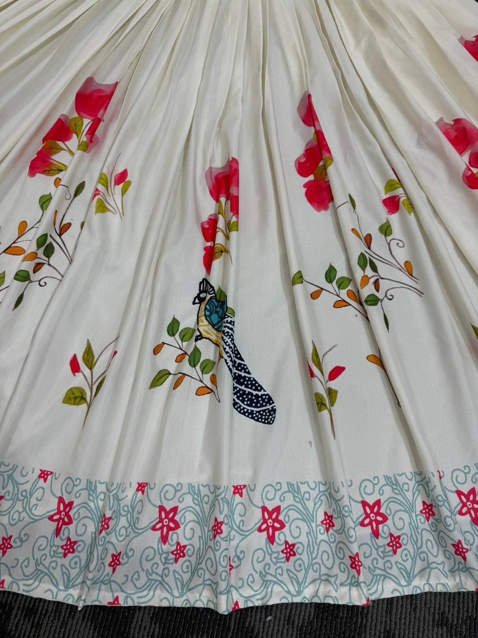 🌸 Royal Reverie: Reyon 3-Piece Semi-Stitched Lehenga Set with Elegant Mirror & Thread Work