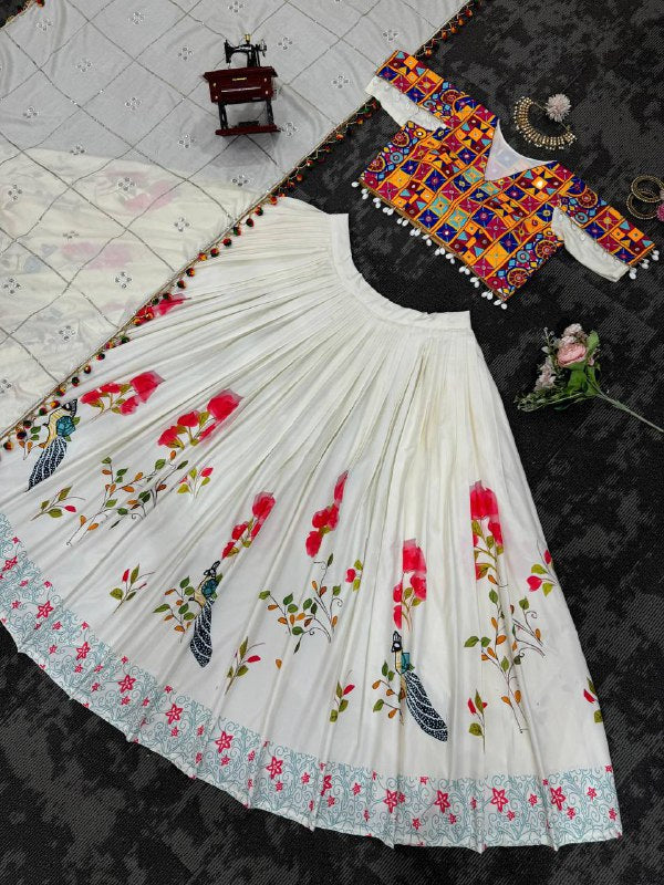 🌸 Royal Reverie: Reyon 3-Piece Semi-Stitched Lehenga Set with Elegant Mirror & Thread Work