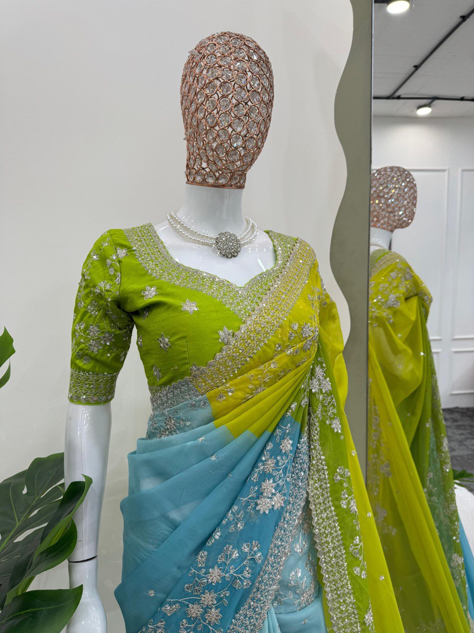 ✨ Radiant Charm – Designer Tabby Silk Saree ✨