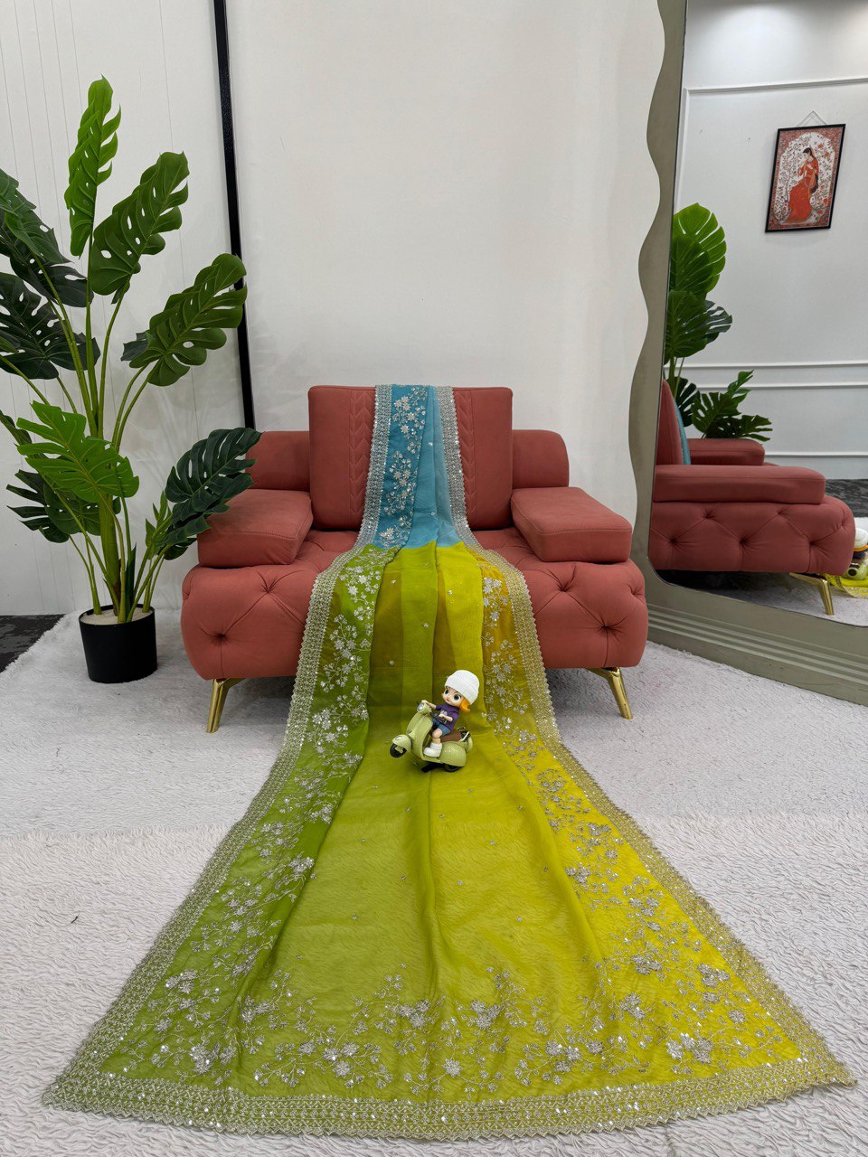 ✨ Radiant Charm – Designer Tabby Silk Saree ✨