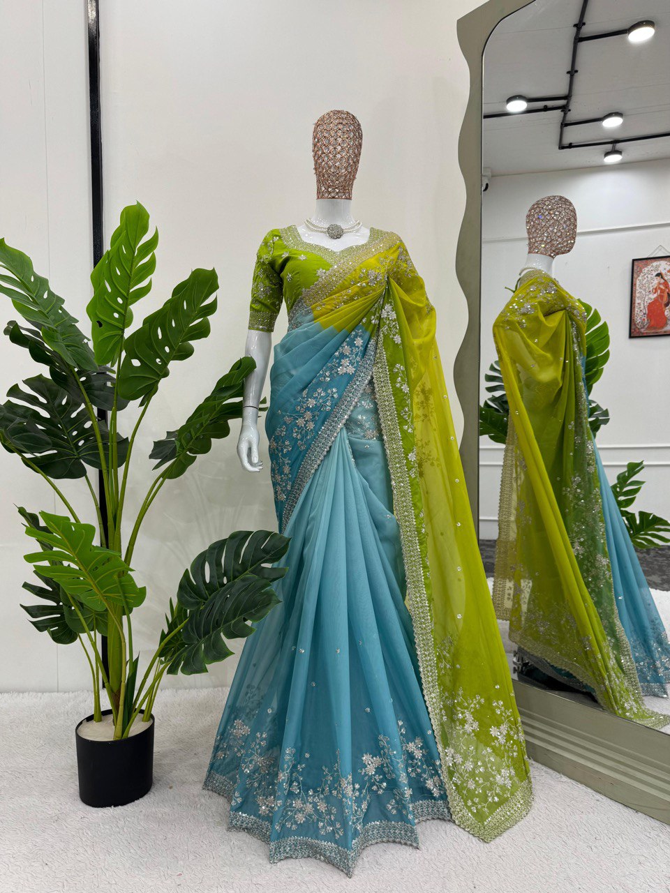 ✨ Radiant Charm – Designer Tabby Silk Saree ✨