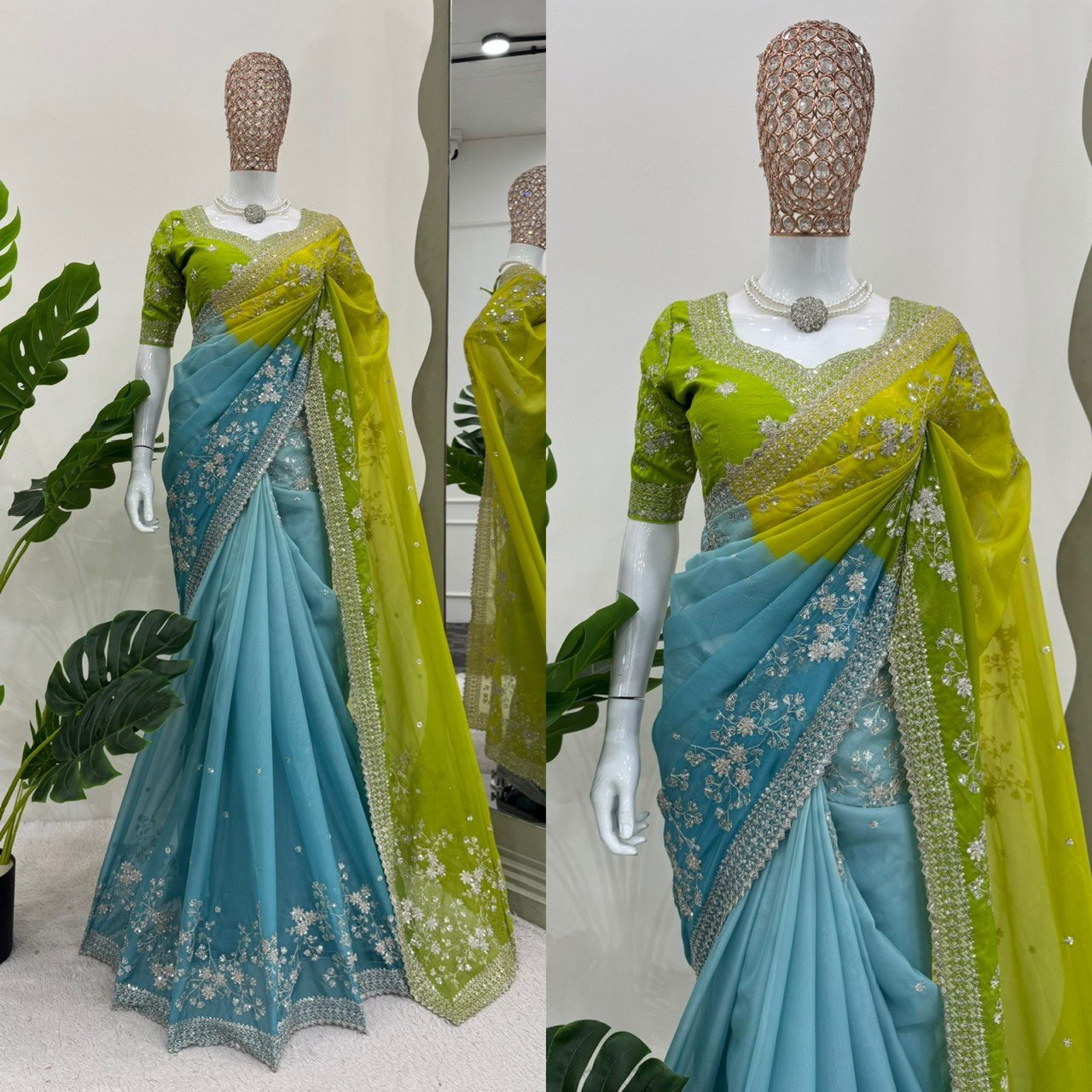 ✨ Radiant Charm – Designer Tabby Silk Saree ✨