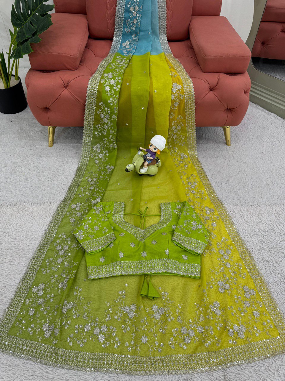 ✨ Radiant Charm – Designer Tabby Silk Saree ✨
