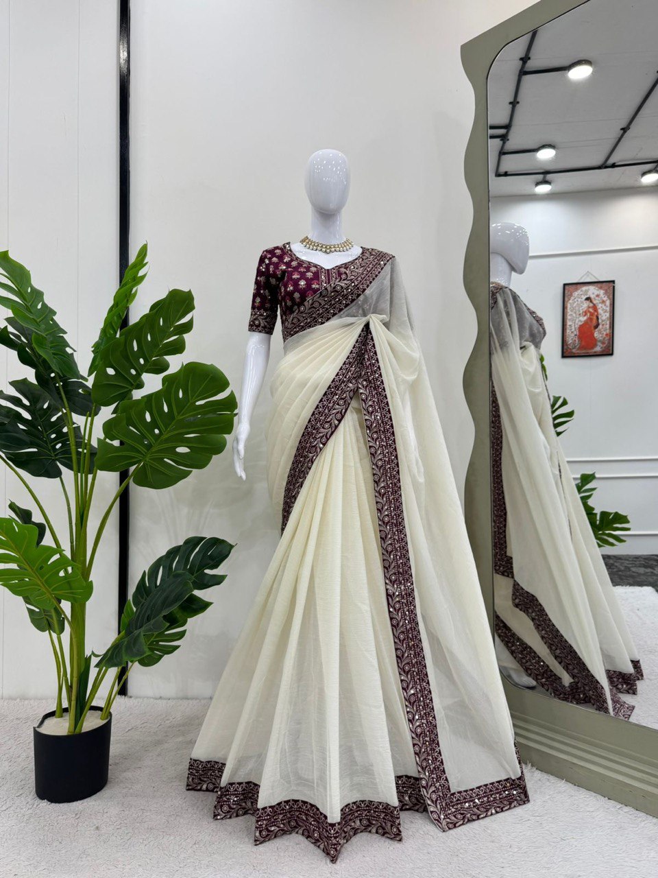 ✨ Graceful Radiance – Designer Crunchy Silk Saree ✨