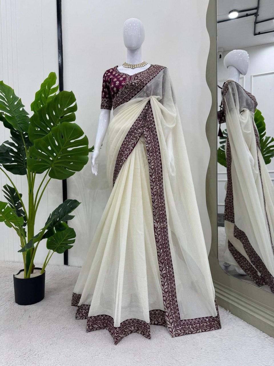 ✨ Graceful Radiance – Designer Crunchy Silk Saree ✨