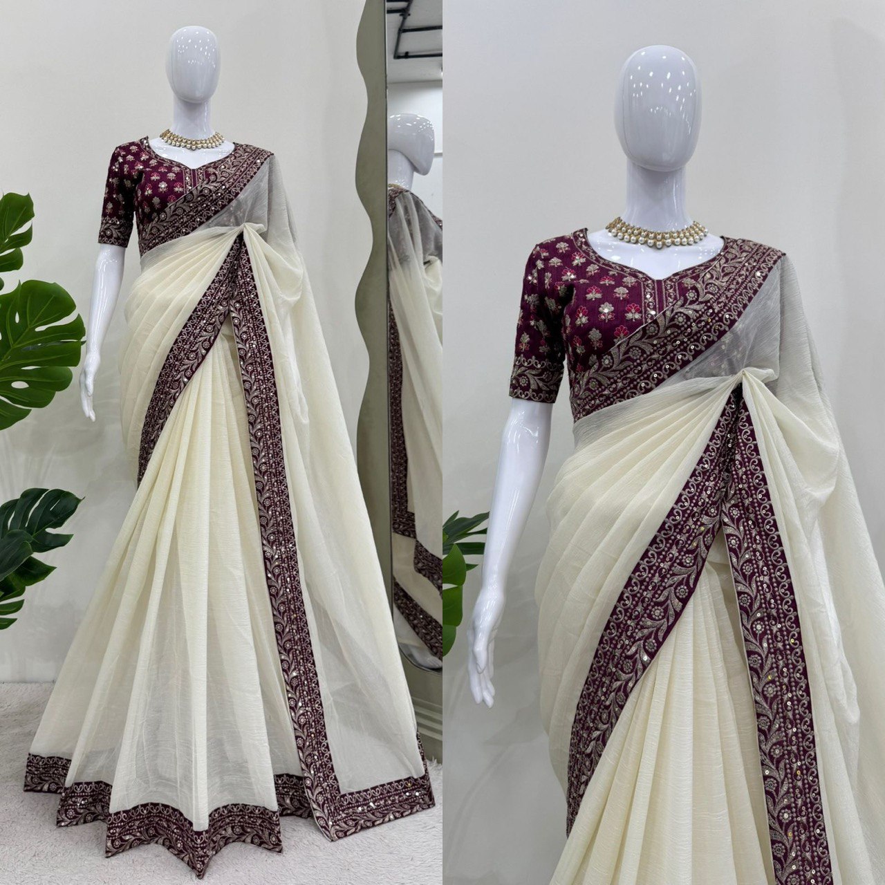 ✨ Graceful Radiance – Designer Crunchy Silk Saree ✨