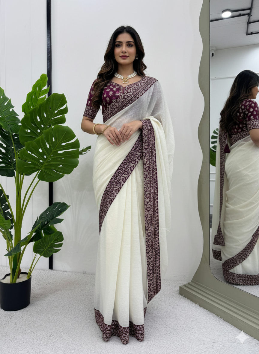 ✨ Graceful Radiance – Designer Crunchy Silk Saree ✨