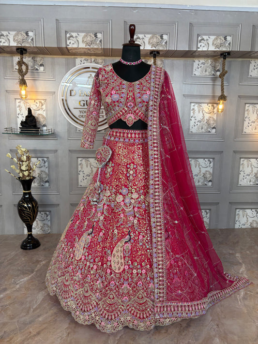 rani colour Semi-Stitched Butterfly Net Lehenga with Coding Sequins Work | Elegant Wedding & Party Wear
