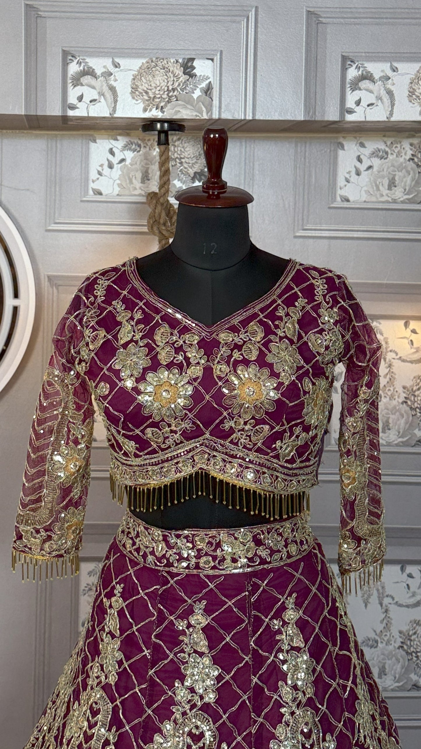 ✨ Heavy Sequin Mono Net Lehenga | 3.5m Flair • Bridal & Party Wear-1777-WINE 👑💃