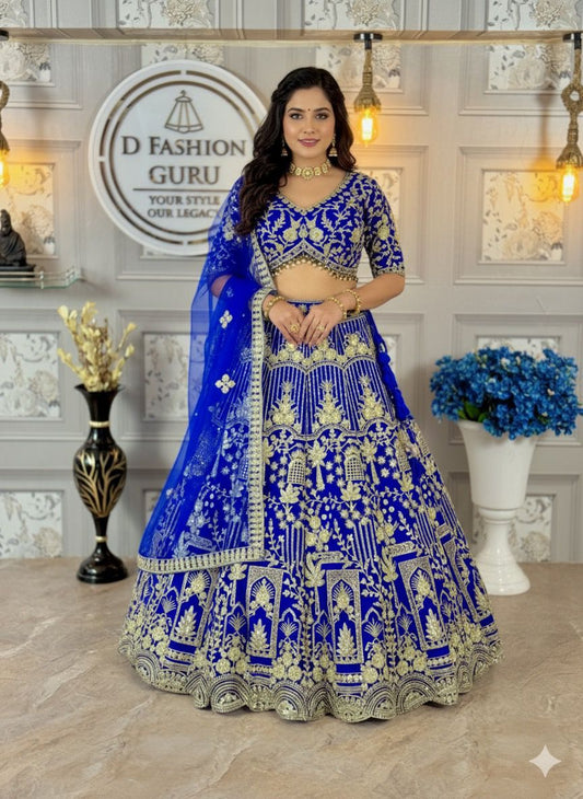 Premium Soft Net Lehenga with Coding Sequins Embroidery & Matching Dupatta