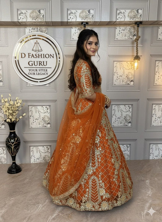 Premium Soft Net Lehenga with Coding Sequins Work & Dupatta