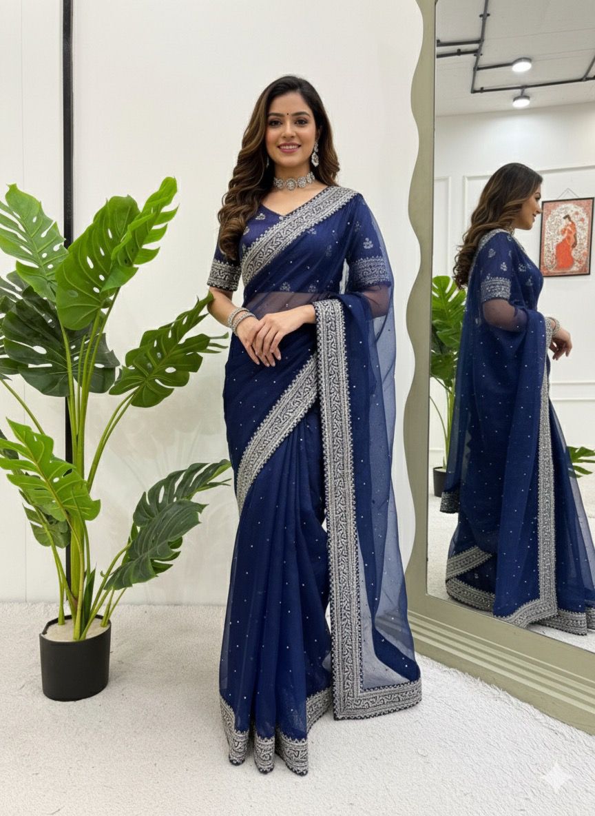 ✨ Topic: Radiant Organza Silk Designer Saree with LCD Diamond Work ✨