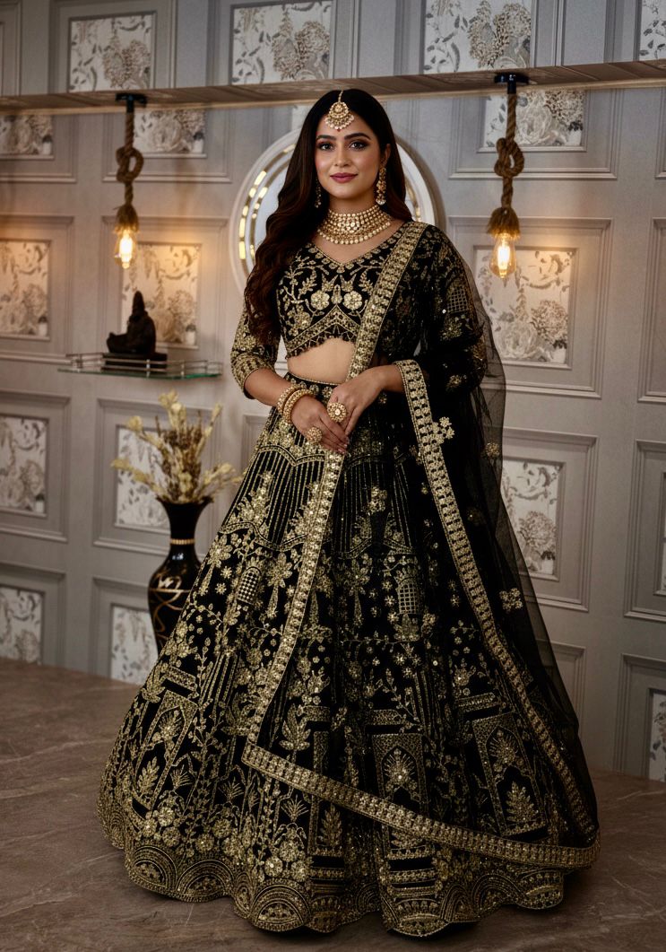 Black Premium Soft Net Lehenga Choli with Sequins Embroidery β Elegant & Stylish Design