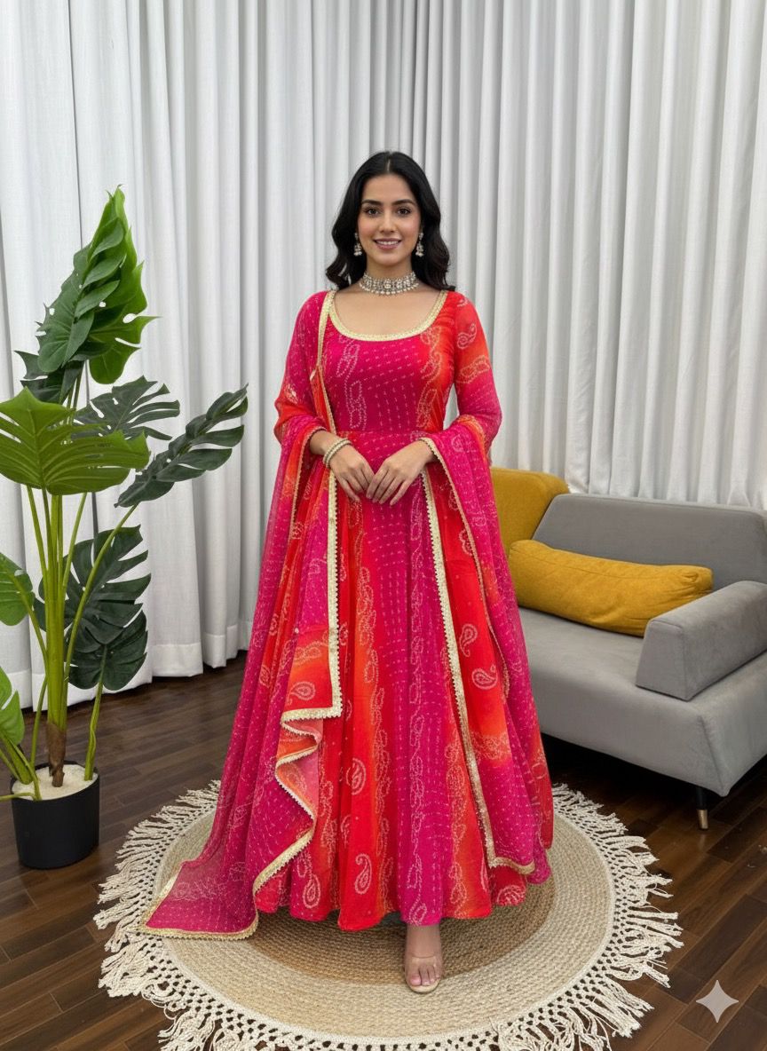 🌸 Digital Print Anarkali Set – A Symphony of Style and Comfort