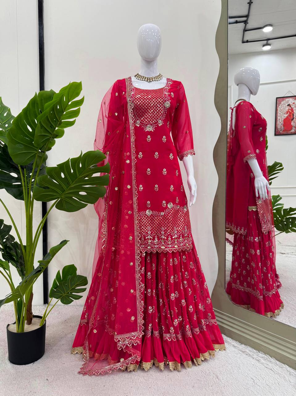 Premium Faux Georgette 3-Piece Sharara Set with Sequin Work