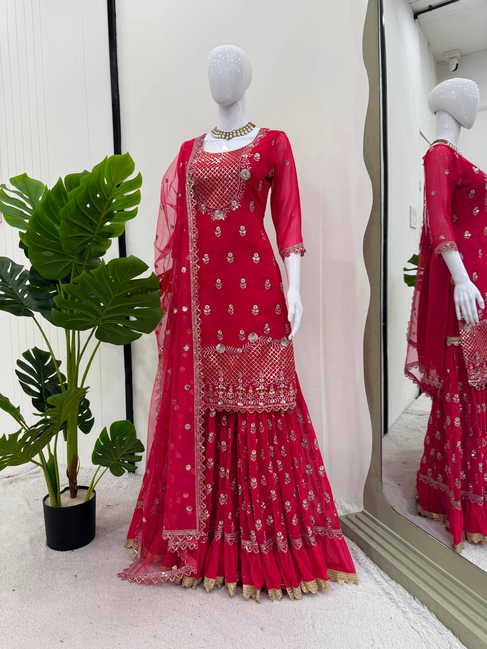 Premium Faux Georgette 3-Piece Sharara Set with Sequin Work
