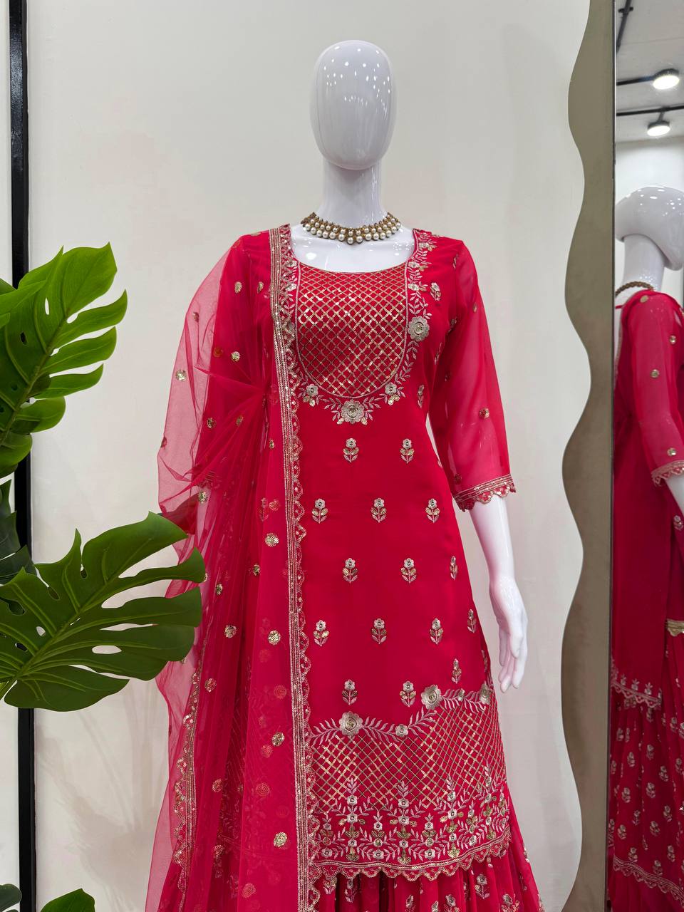 Premium Faux Georgette 3-Piece Sharara Set with Sequin Work