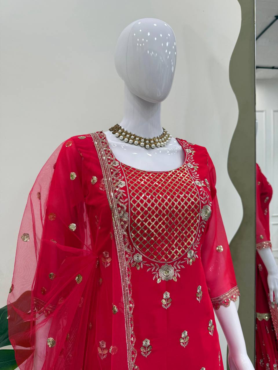 Premium Faux Georgette 3-Piece Sharara Set with Sequin Work