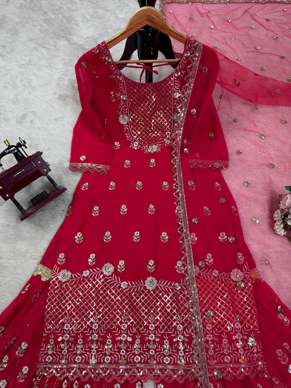 Premium Faux Georgette 3-Piece Sharara Set with Sequin Work