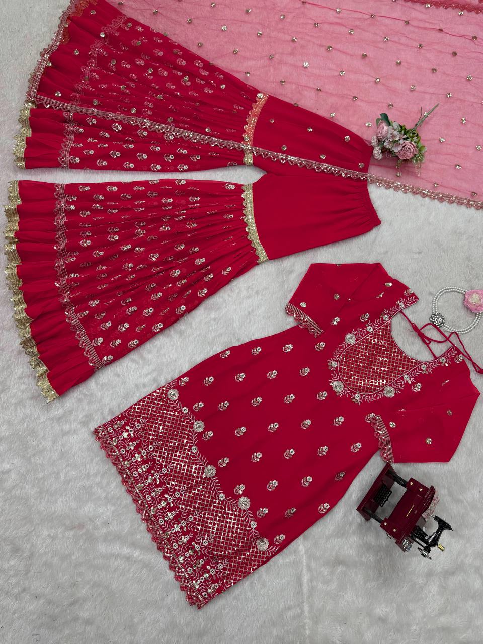 Premium Faux Georgette 3-Piece Sharara Set with Sequin Work