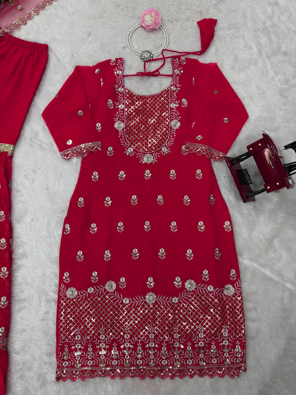 Premium Faux Georgette 3-Piece Sharara Set with Sequin Work
