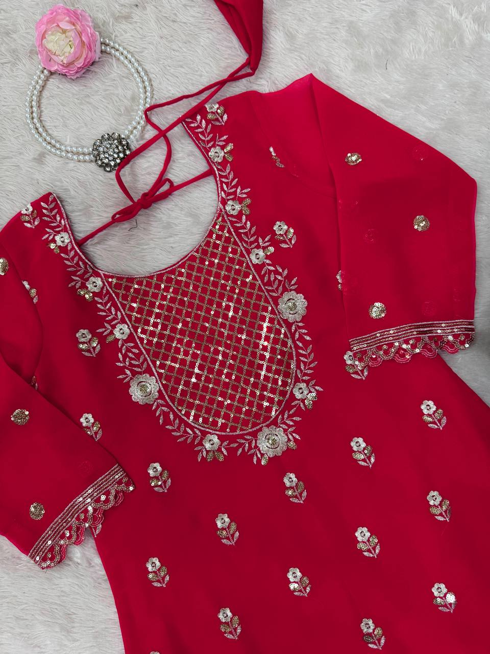 Premium Faux Georgette 3-Piece Sharara Set with Sequin Work