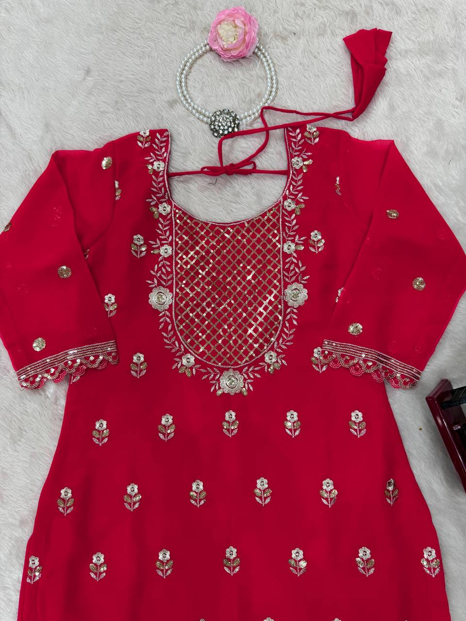 Premium Faux Georgette 3-Piece Sharara Set with Sequin Work