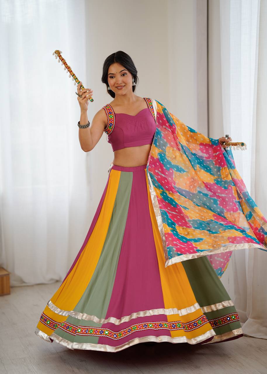 Heavy Rayon Lehenga Set with Real Mirror & Gamthi Thread Work | 4-Meter Flair